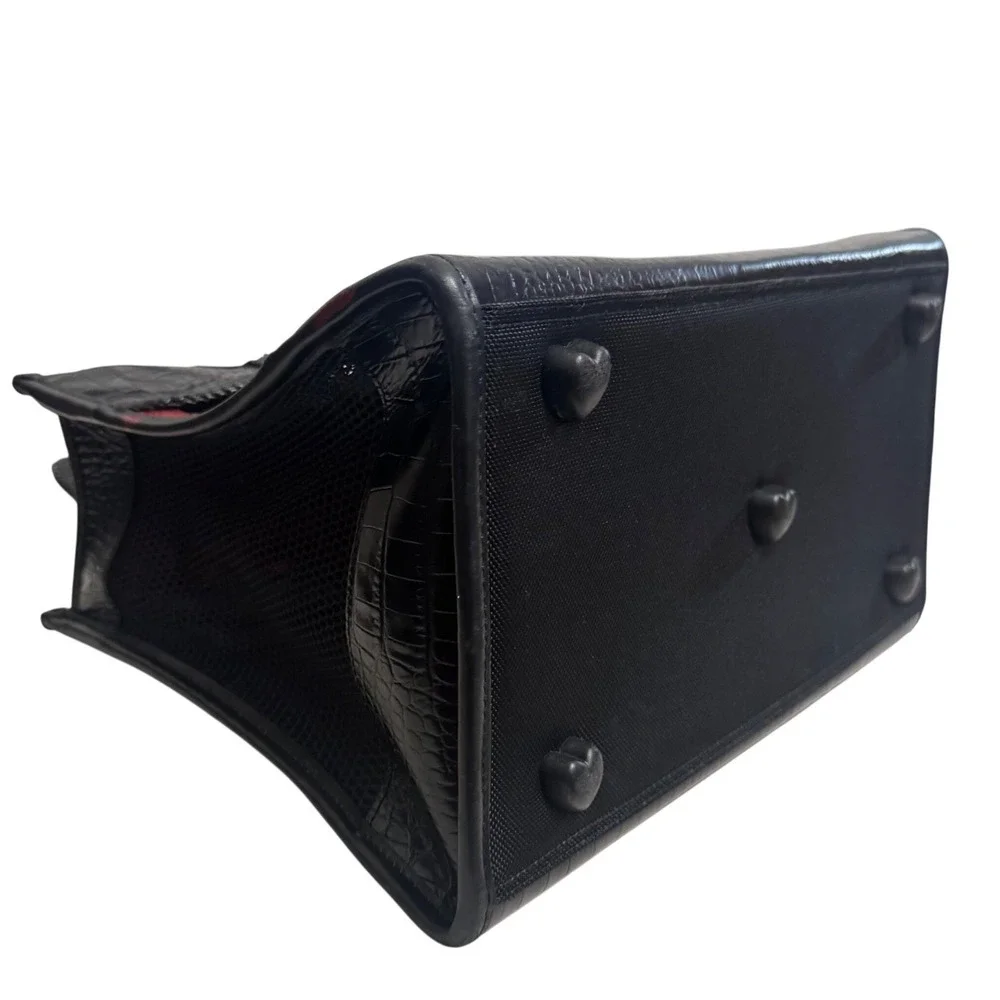 Brighton Small Pet Carrier Handbag OS Black Red Good Croc Leather Travel Bag‎